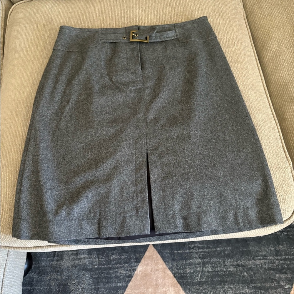 The Limited Charcoal Pencil Skirt with Brass Detail